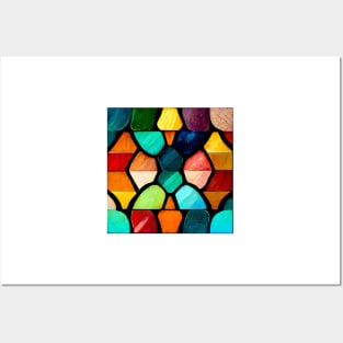 Abstract Colorful Stain Glass Mosaic Posters and Art